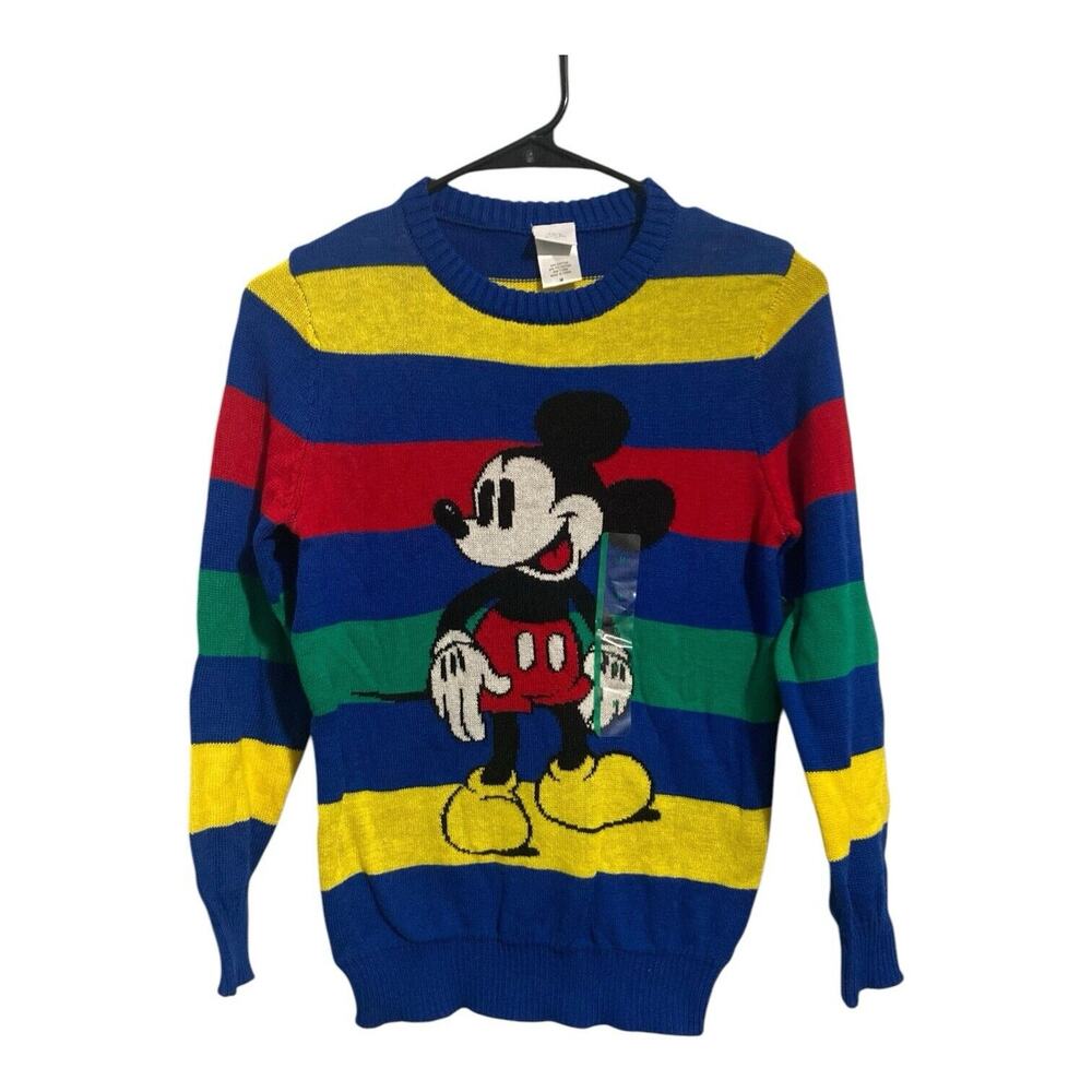 Disney 100 Boys Size M Striped Knit Classic Mickey Mouse Fun Casual Sweater